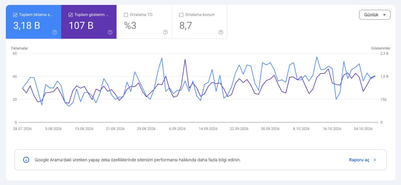 SEO ve Backlink Kampanyası - Google Search Console Sonuçları
